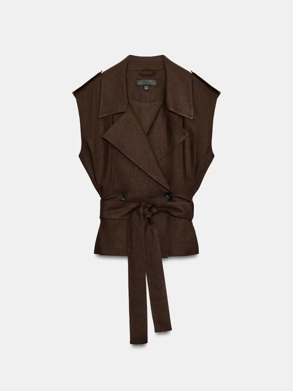 ZARA LINEN BELTED DOUBLE BREASTED VEST